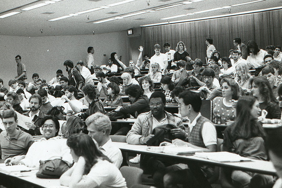 THEN - students in campus lecture hall