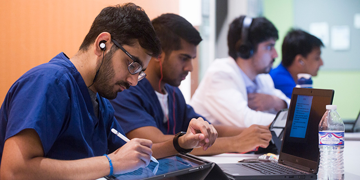 Homepage banner photo of students studying