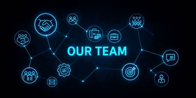 Stock image depicting a sitemap stylized map focused on our team.
