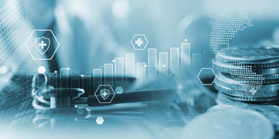 Stock image depicting financial purchasing, coins and data graphs