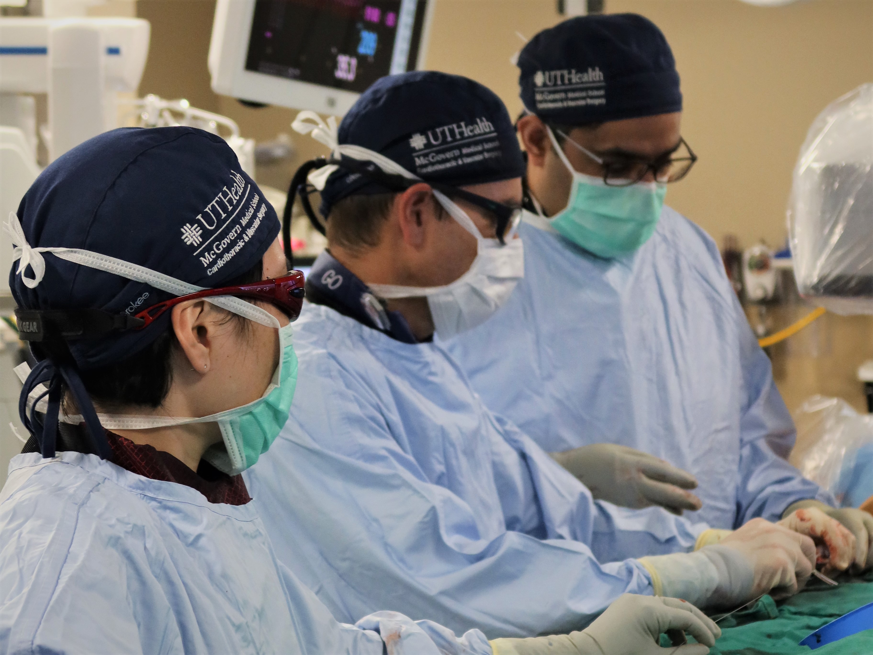 Fenestrated and branched endovascular aortic repair is performed with small puncture holes in the arteries of the groin and does not require an incision into the abdomen or chest.(Photo by Caliann Ferguson, UTHealth)