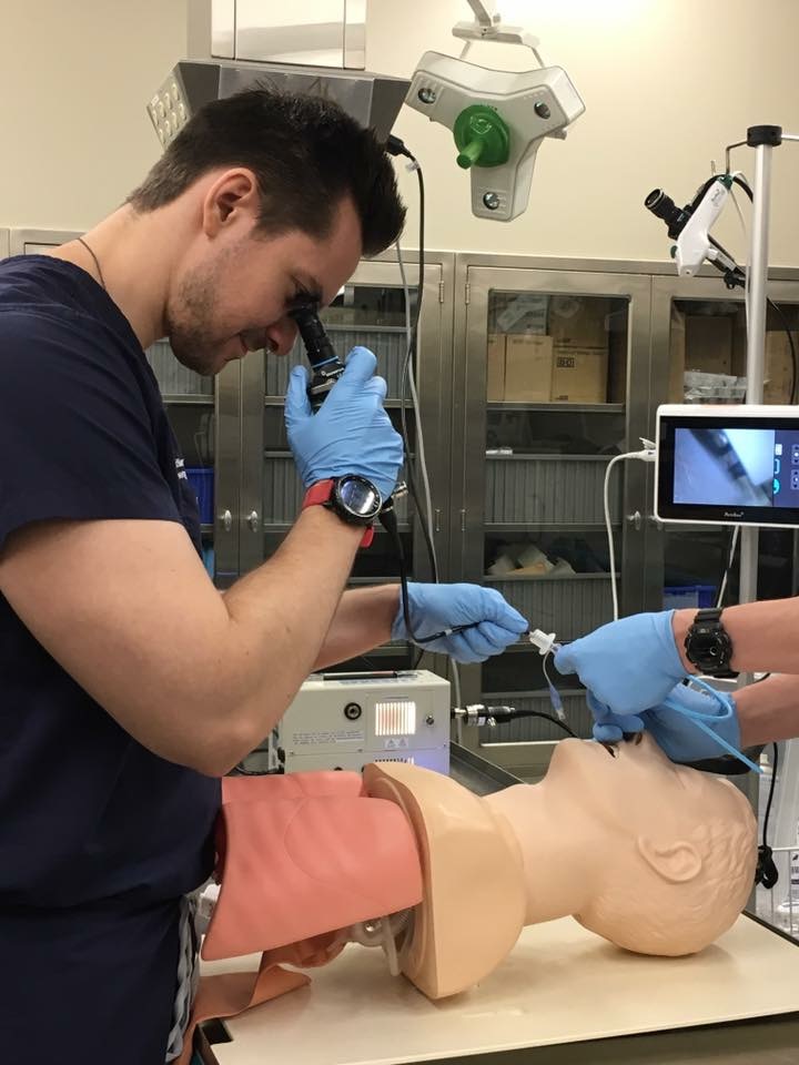 Resident practicing in simulation lab
