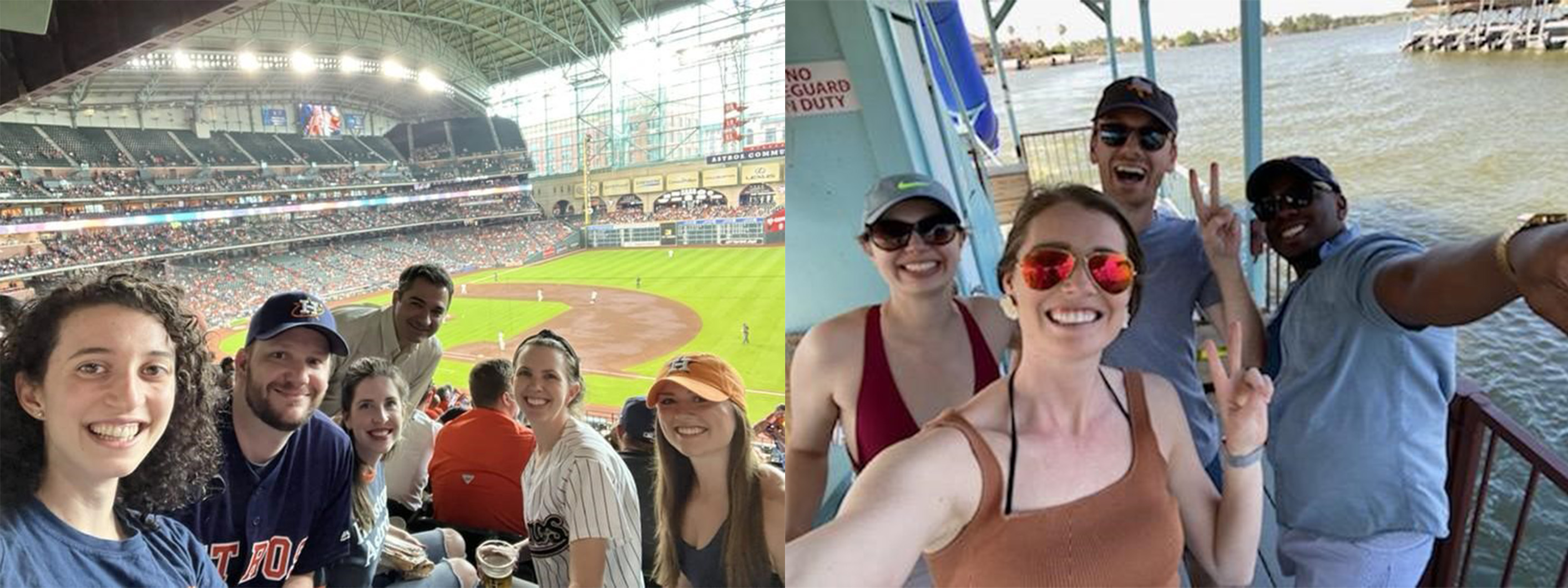 Image of Residents at Astros game and lake party. 