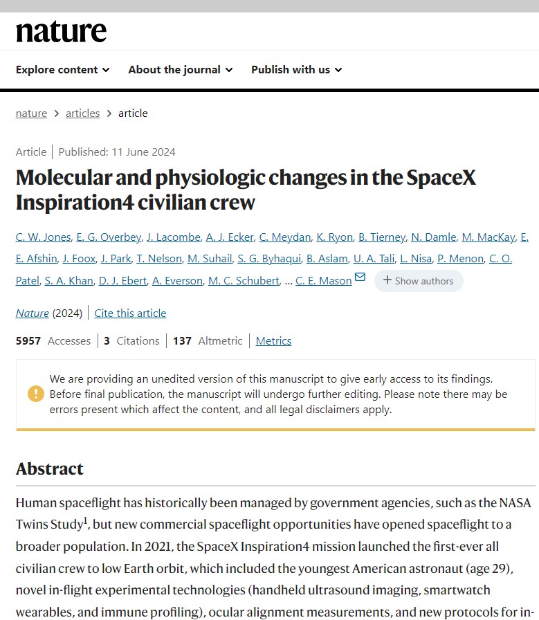 Molecular and physiologic changes in the SpaceX Inspiration4 civilian crew