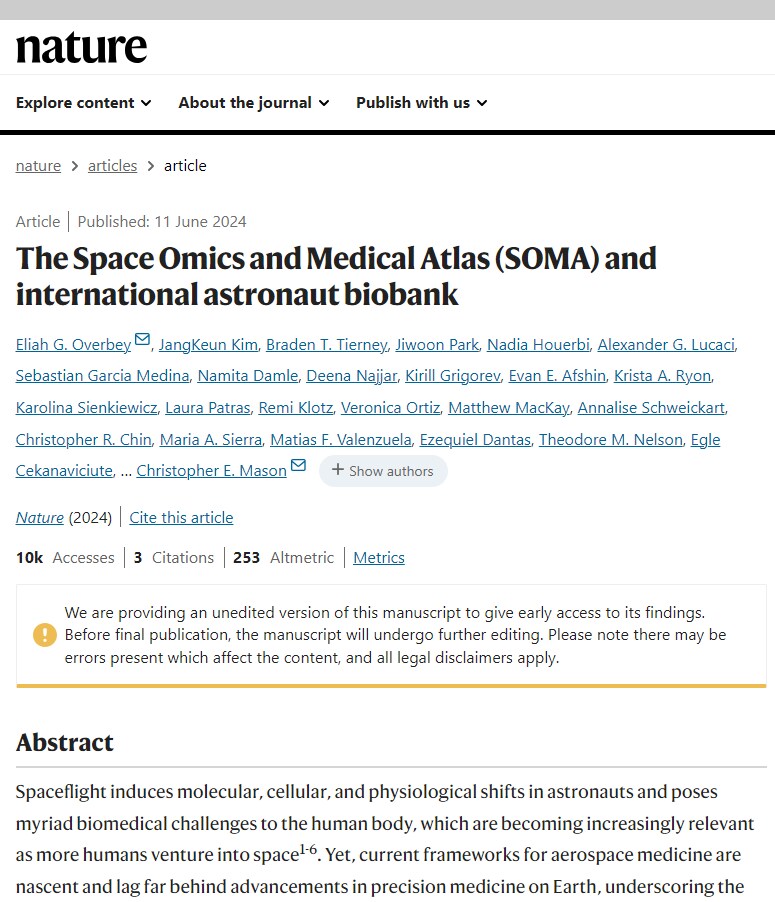 The Space Omics and Medical Atlas (SOMA) and international astronaut biobank