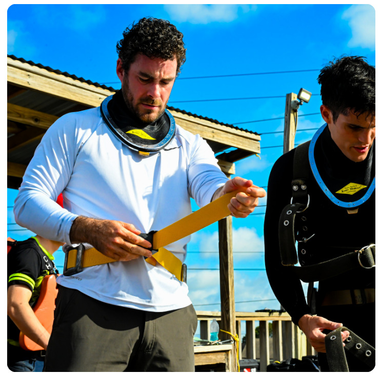 Dr. Lowery is suiting up for his underwater training. 