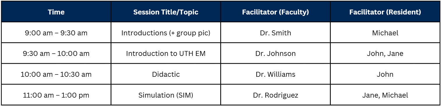 med student orientation example
