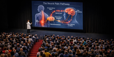 AI Generated image showing a large audience attending a neuroscience seminar.