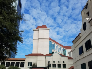 Image of blue sky over Memorial Hermann Hospital Texas Medical Center in Houston, Texas