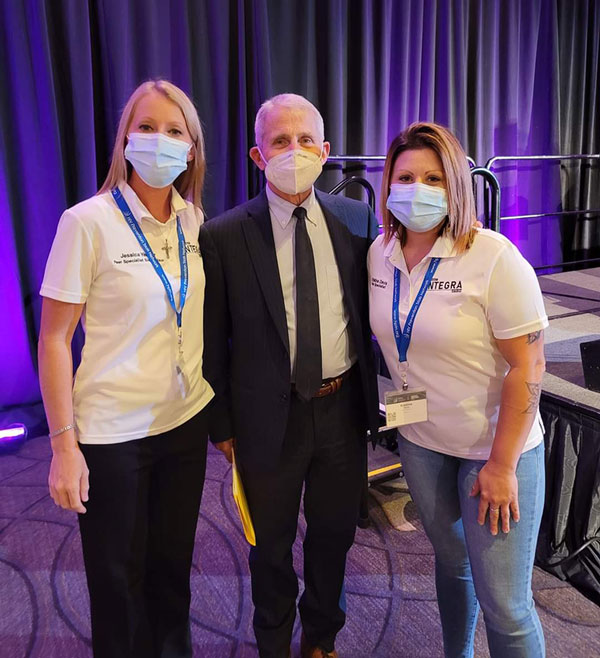 Jessica M Yeager, Peer Support Services Supervisor; Anthony S Fauci, NIAID Director; and Kristina Davis, Senior Peer Support Services, from the HPTN Integra Project at the HPTN 2022 annual meeting