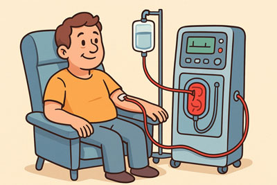 Illustration of man in chair getting dialysis