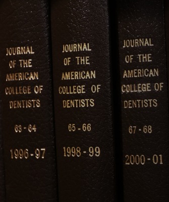 Journal of the American College of Dentists book volumes 1996 to 97, 1998 to 99, 2000 to 01