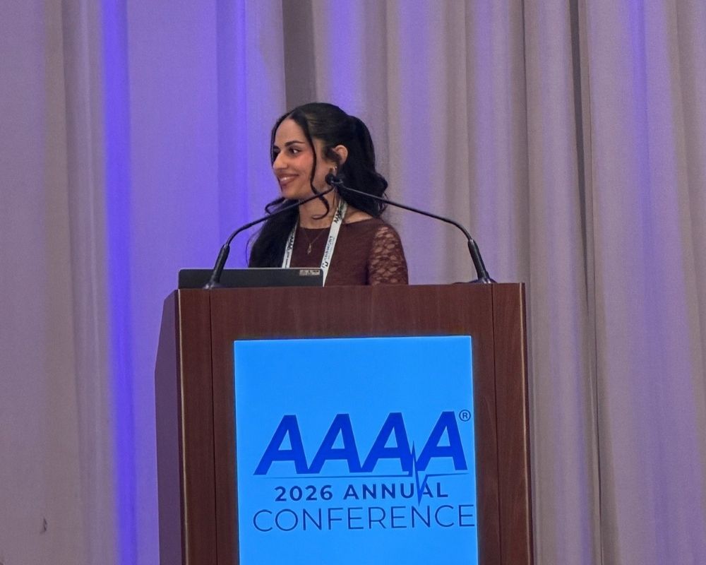 Kenda Huneiti, second-year MSA student and finalist, presenting her poster at the AAAA Annual Conference.