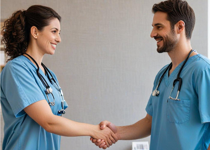 Two doctors shaking hands