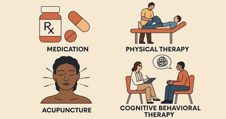 chronic pain management options - RX, PT, Acupuncture, CBT.