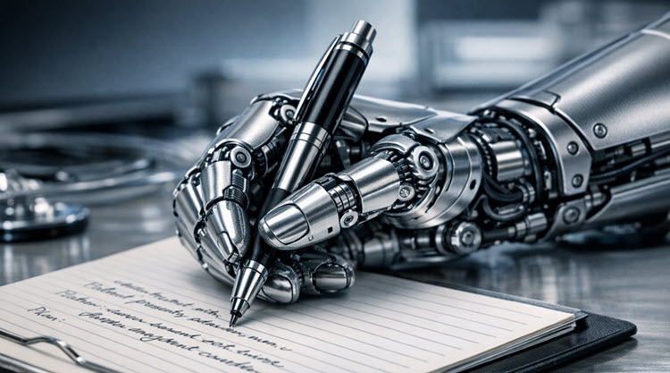 Mechanical hand that is writing a note