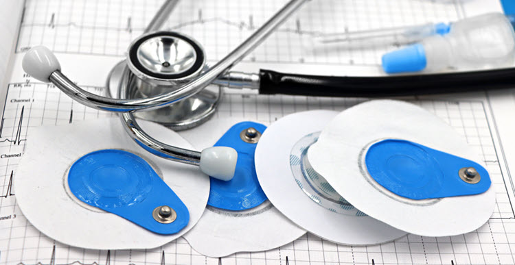 stethoscope, EKG, blue and white colored leads