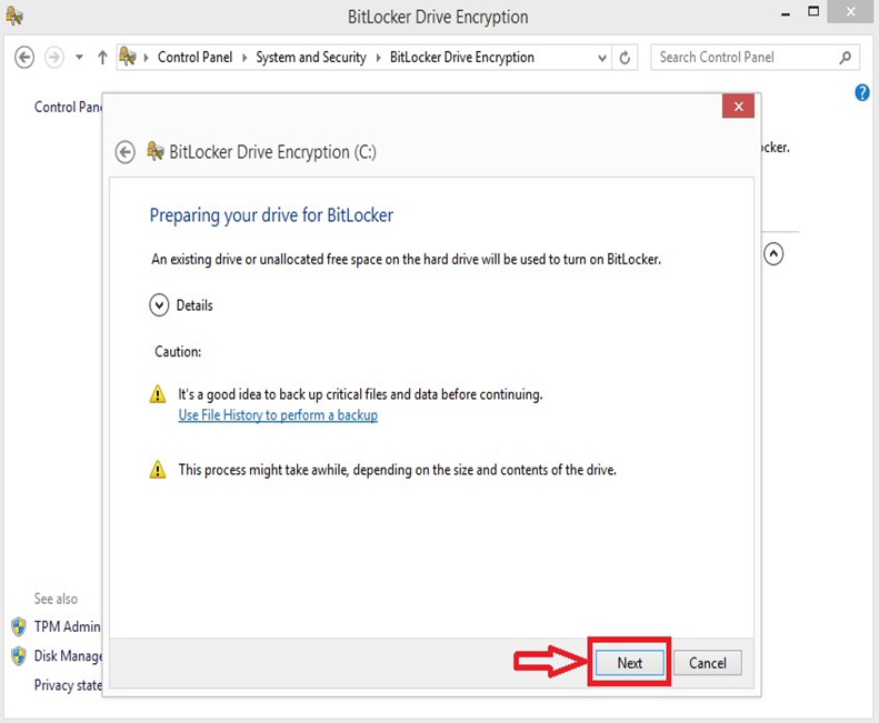 Image showing BitLocker Drive Encryption Information