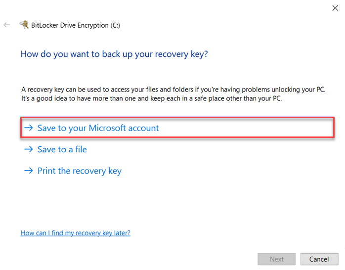 Image showing where to save your recovery key