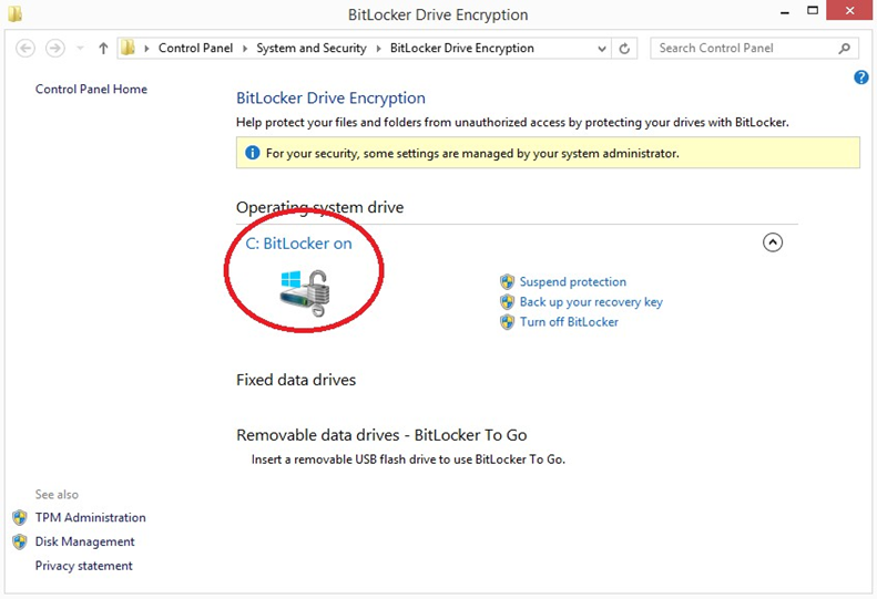 Image showing the icon reflecting BitLocker is installed on the drive