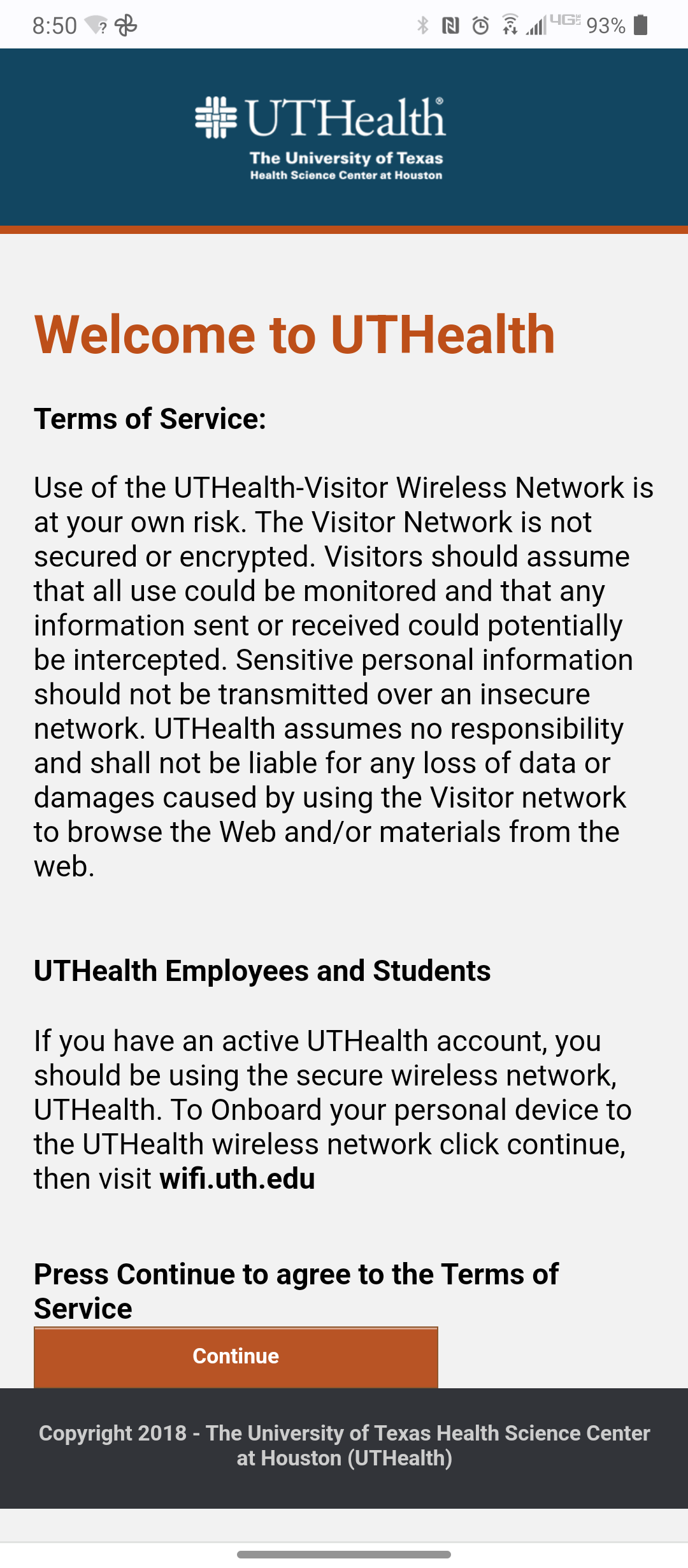 UTHealth-Visitor wifi connect page