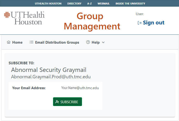 The landing page to subscribe to Abnormal Security Graymail
