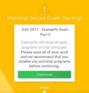 Examplify Exam warning screenshot