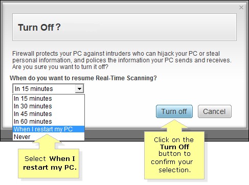 McAfee Turn Off Confirmation