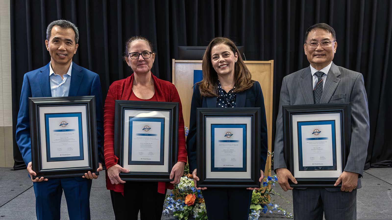 President's Scholar Award Recipients 2026, Dr. Tong, Dr. McCullough, Dr. Barros and Dr. Han Zhang