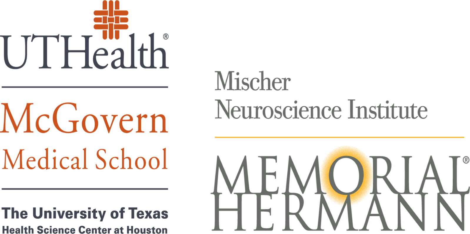 Mischer Neuroscience Institute logo and McGovern Medical School partnership logo with Memorial Hermann