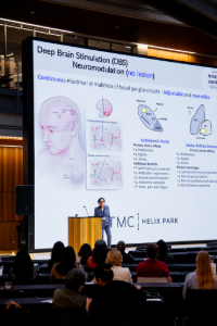 Dr. Mya Schiess giving a lecture on Emerging therapies in Parkinson's Disease