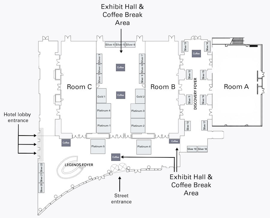 Detailed schematic of the IMS-iRS floor plan for exhibitors at the Royal Sonesta hotel.