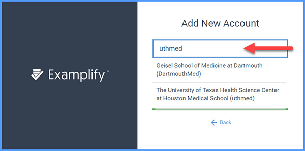 Location of text entry box on ExamSoft Add New Account screen.