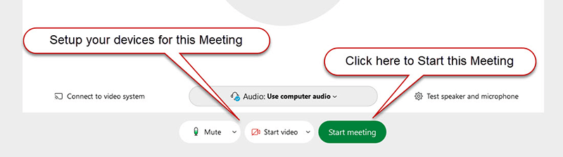 Location of the Setup and Join buttons on the Webex meeting page.