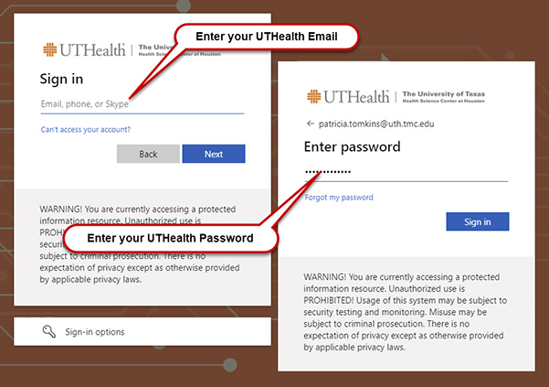 Location of text entry boxes to sign in to your UTHealth Webex account.