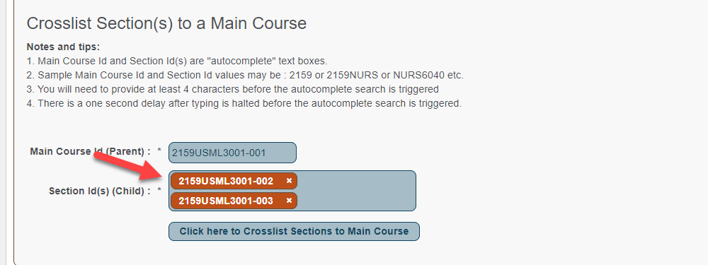 Location of the Section Ids when crosslisting sections.