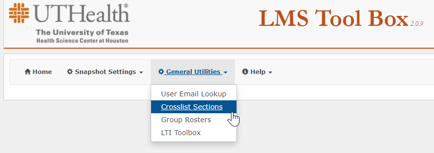 Location of the Crosslist Sections choice on the dropdown menu.