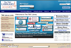 The TMC library links screen.