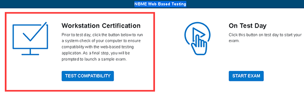 NBME workshop certification screen.