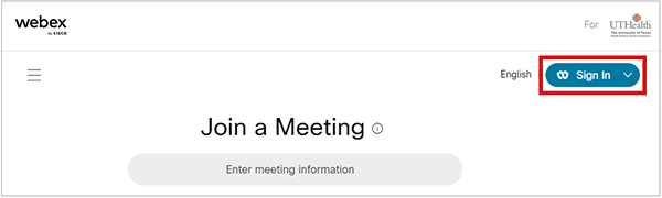 Webex sign in screen with sign in button highlighted.