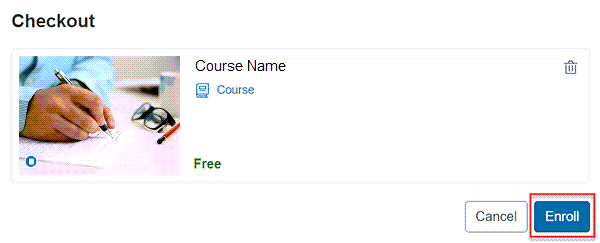 Example of a Canvas Catalog course page with the Enroll button highlighted.