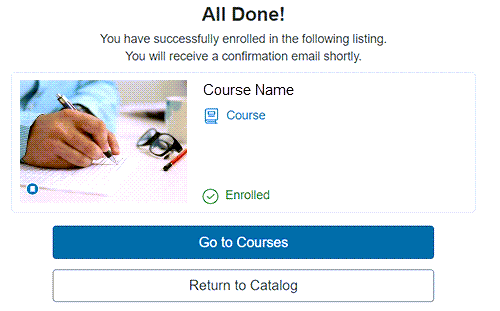 Example of a Canvas Catalog enrollment confirmation page.