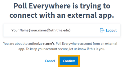 Example of Poll Everywhere external app connect warning screen.
