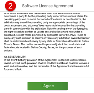 Examplify Software License Agreement popup.