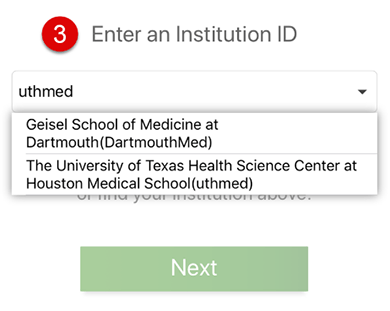 Examplify popup to enter Institution ID.
