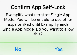 Examplify popup screen to Confirm App Self-Lock mode.