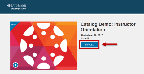 Canvas Catalog demo course for Instructor Orientation enrollment screen.