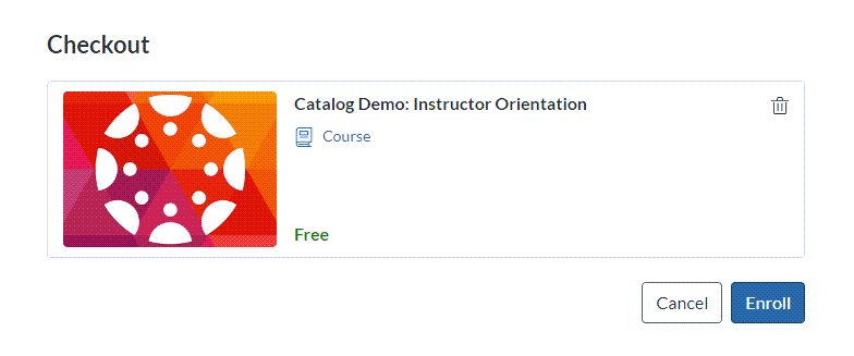 Canvas Catalog demo course for Instructor Orientation checkout screen.