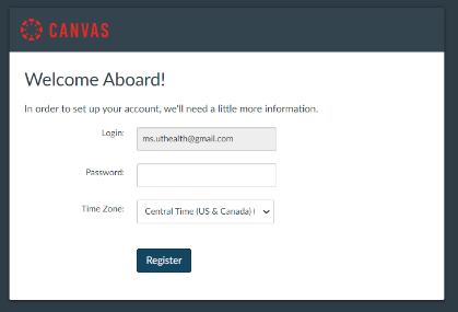 Canvas Catalog set up password screen.