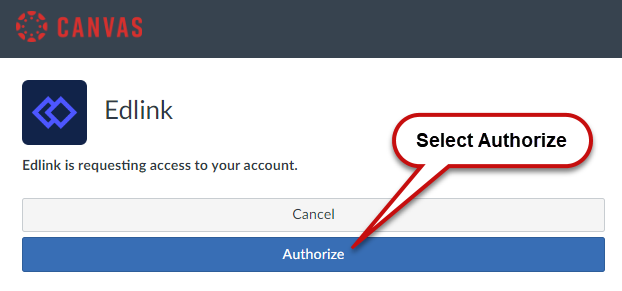 Canvas popup with Edlink requesting access to your account.